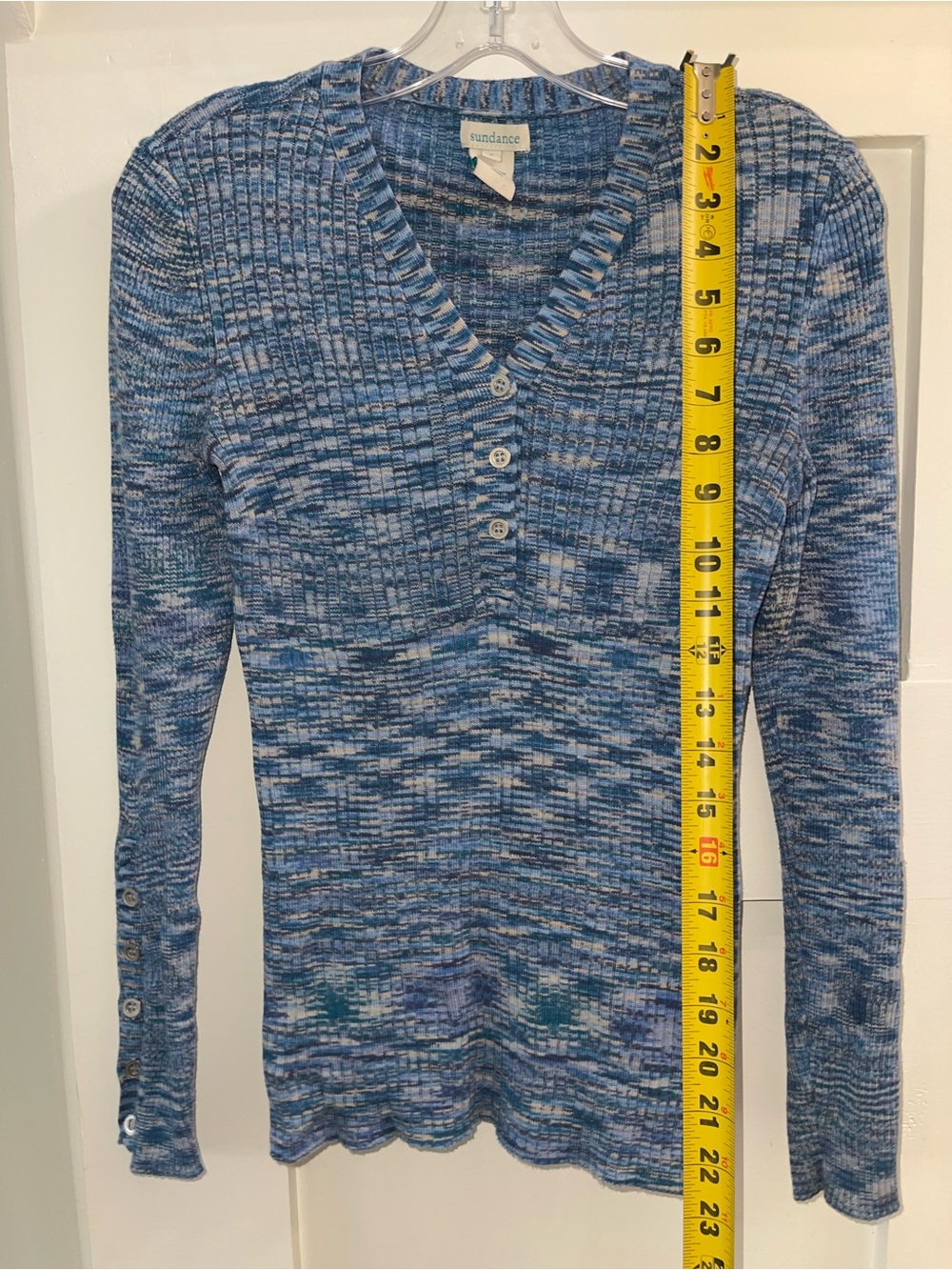 Sundance Blue Create Beauty Henley V neck ribbed thermal Small - Picture 2 of 6